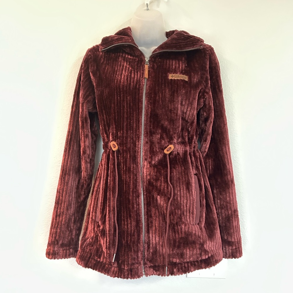 Columbia Sportswear MC like new soft plush burgundy zip-up adjus waist size XS